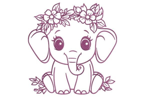 Boho Baby Elephant Illustration in Purple