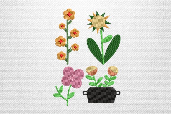 Bright Floral Pot: A Cheerful Botanical Embroidery Design