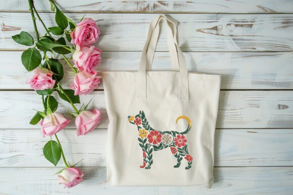 Dog Silhouette Filled with Folk Art Flowers