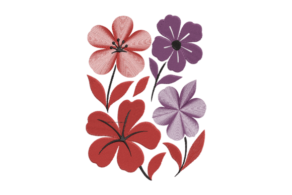 Red Purple Flowers Embroidery Design