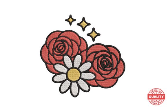 Rose and Daisy Embroidery Design