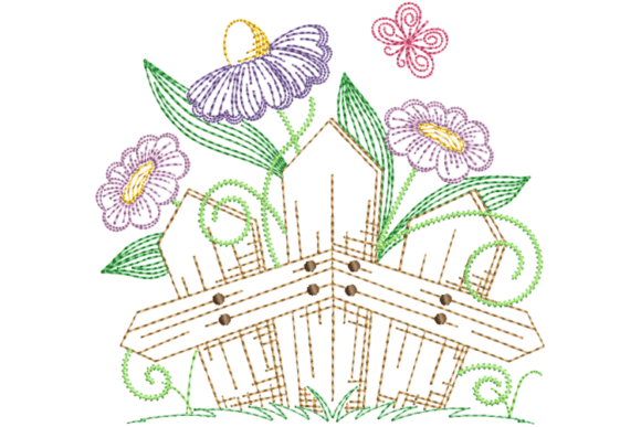 Spring Fence and Flowers Embroidery File