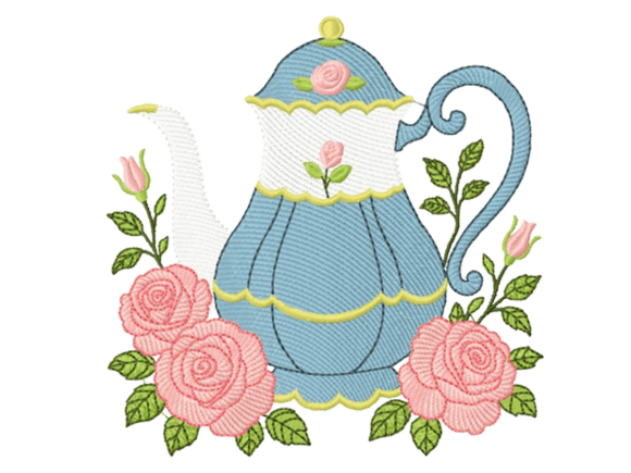 Teapot with Roses Embroidery Design
