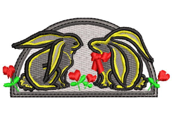 Two Bunnies Embroidery Design